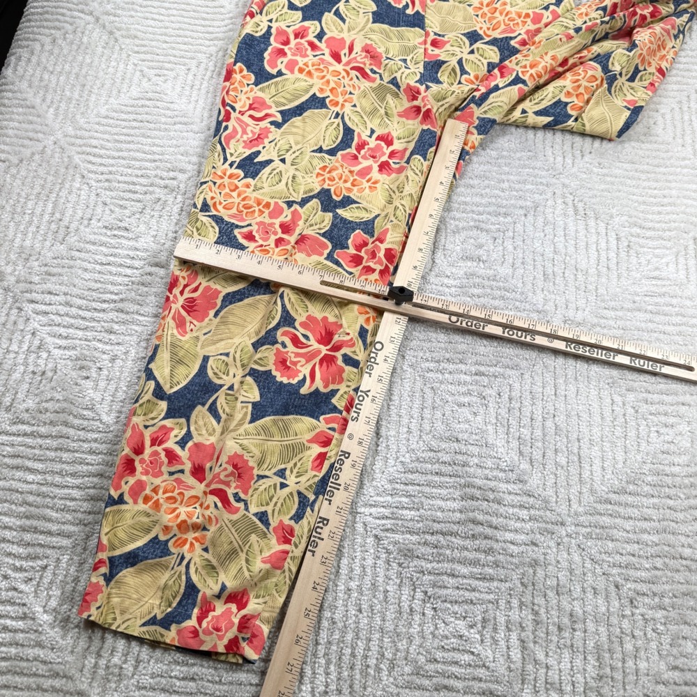 VTG Talbots Petites Floral Linen Pants Women 12P Tropical Straight Coastal 90s - Picture 5 of 12